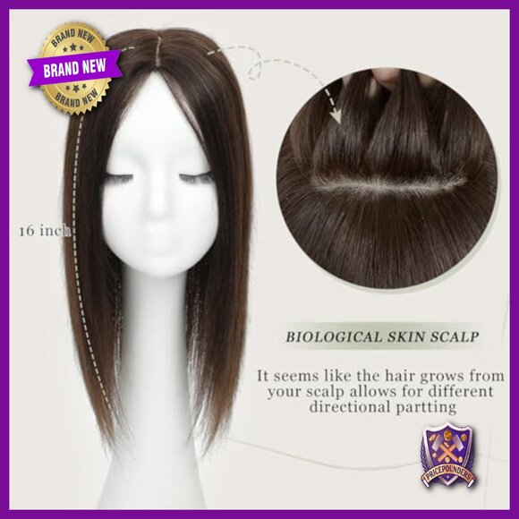 16-Inch Real Human Hair Topper for Thinning Hair, Lace Base
